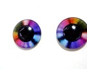 16mm Rainbow Disk Glass Eye Cabochons - Bright Eyes for Doll or Jewelry Making - Set of 2