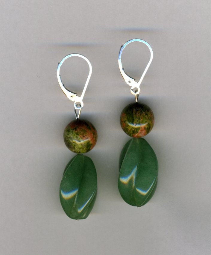 Unakite and Aventurine Beaded Earrings-jewelry
