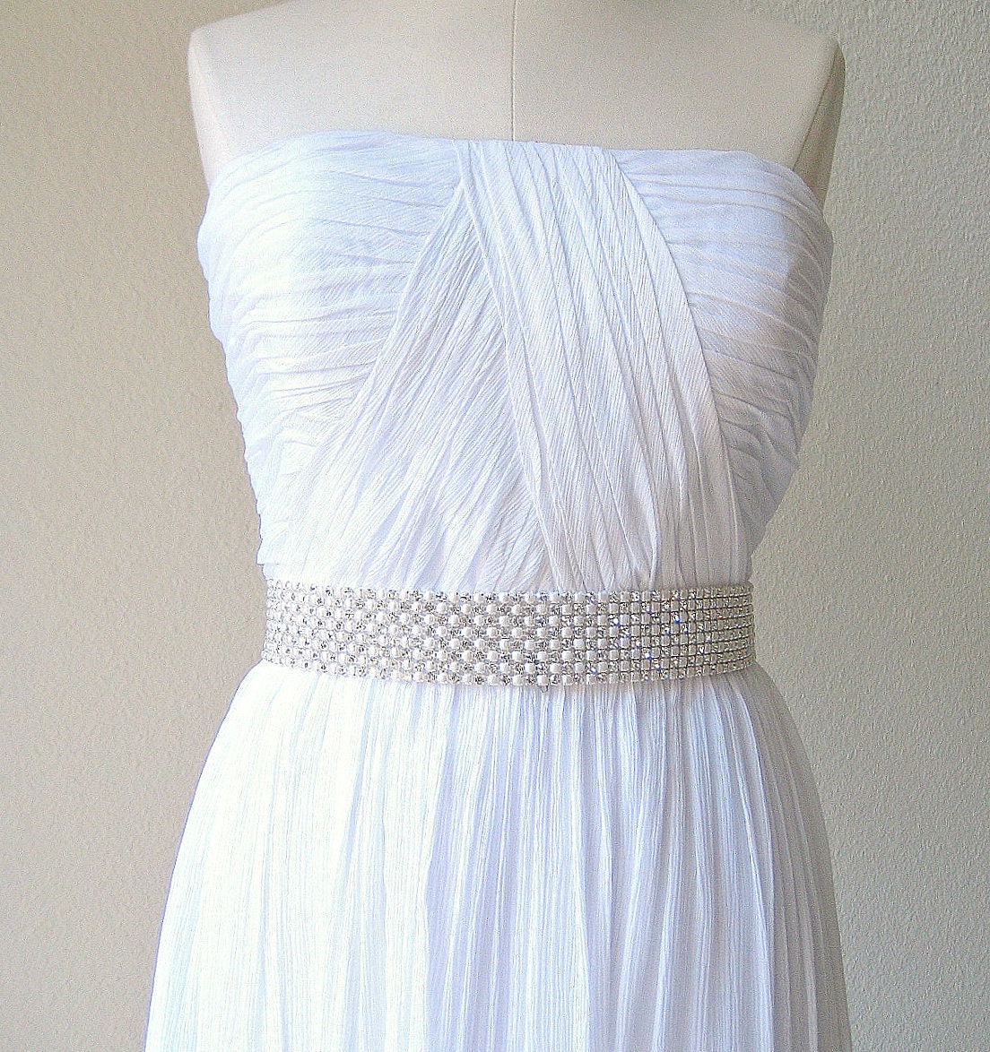 Elegant bridal beaded pearl, crystal wedding sash/belt. 8 rows. Cream & Sparkle.