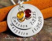 Personalized Mommy Necklace - Hand Stamped Jewelry Sterling Silver - My Kids Deluxe Big Stack of two