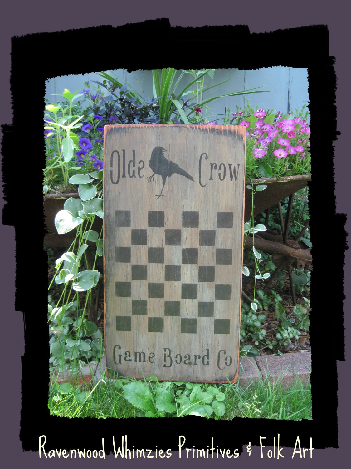 Primitive Folk Art Game Board, Primitive Checkerboard, Wood Gameboard