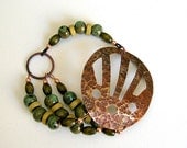Earthy Green & Hammered Copper Bracelet
