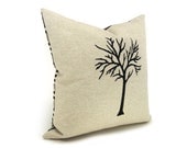 Tree pillow, Woodland, Tree print, Geometric print, Rustic home decor - Black and beige tree print decorative pillow cover in 16X16