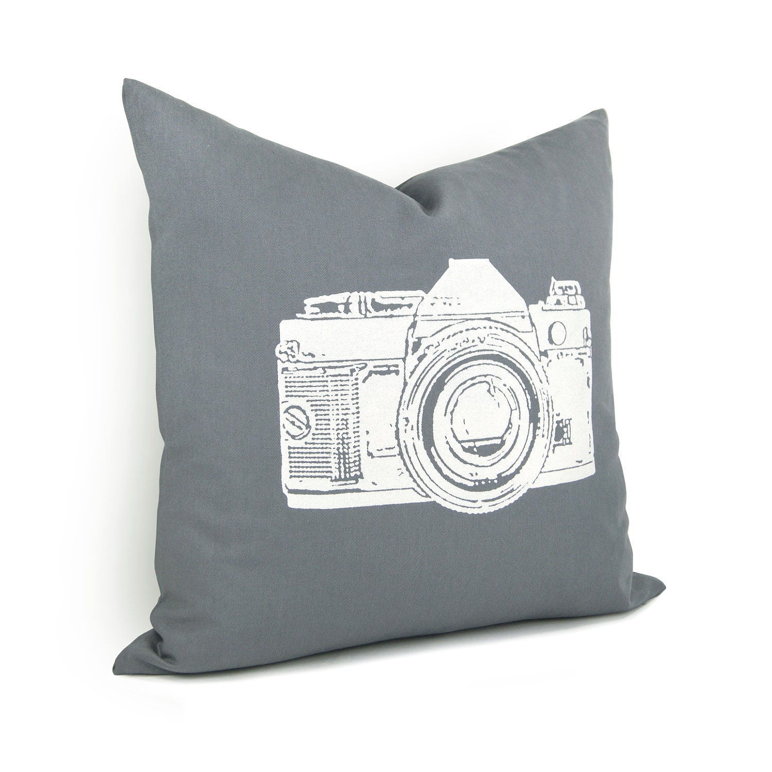 Old camera pillow cover in grey and white - 16x16 accent pillow cover, Decorative throw pillow cover, Industrial home decor