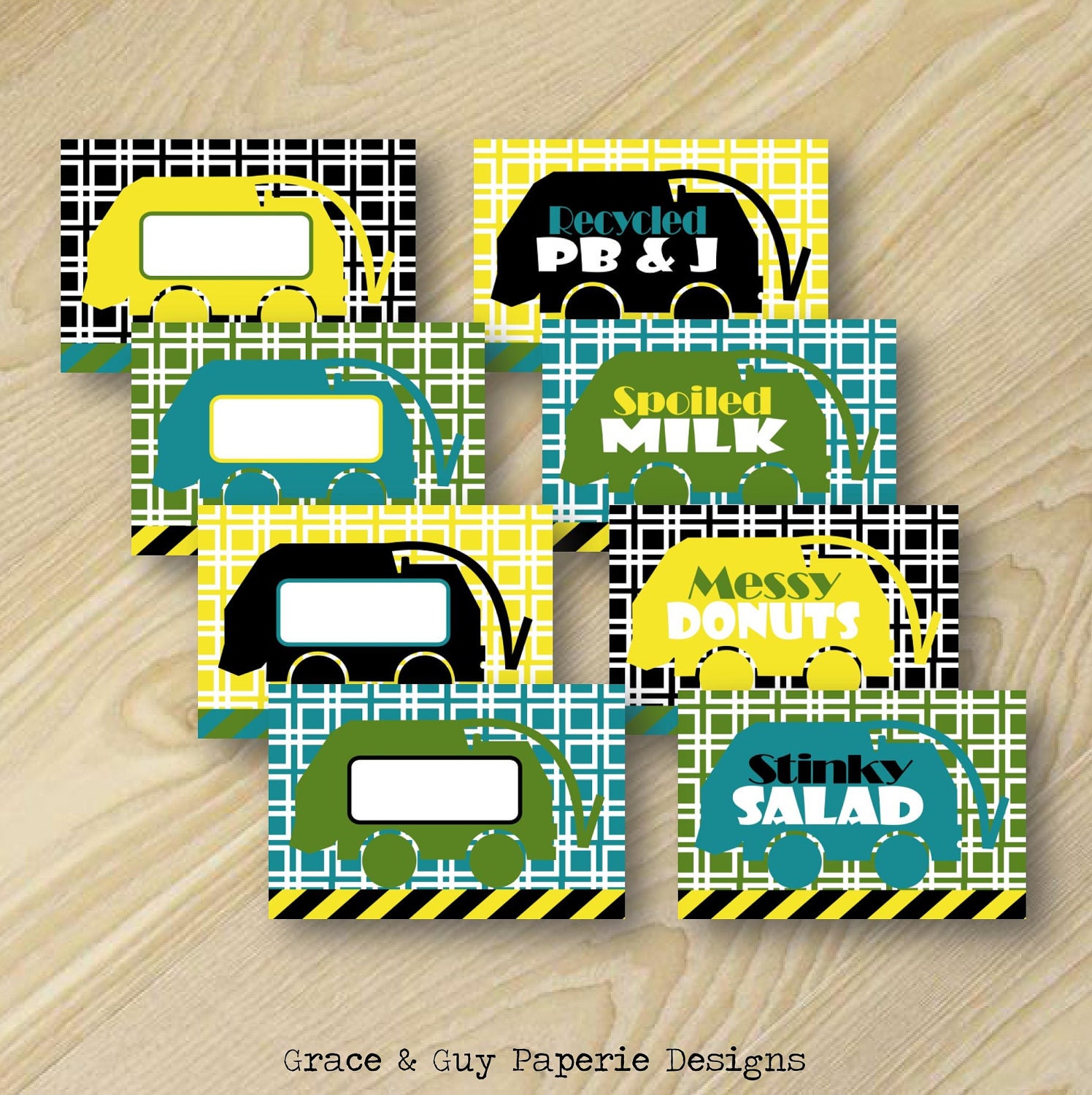Garbage Truck Birthday - Garbage Truck Party Labels - Custom Food Labels