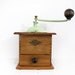 French Antique wood coffee grinder E.G.- coffee mill- wood french cube mill, green mint and wood