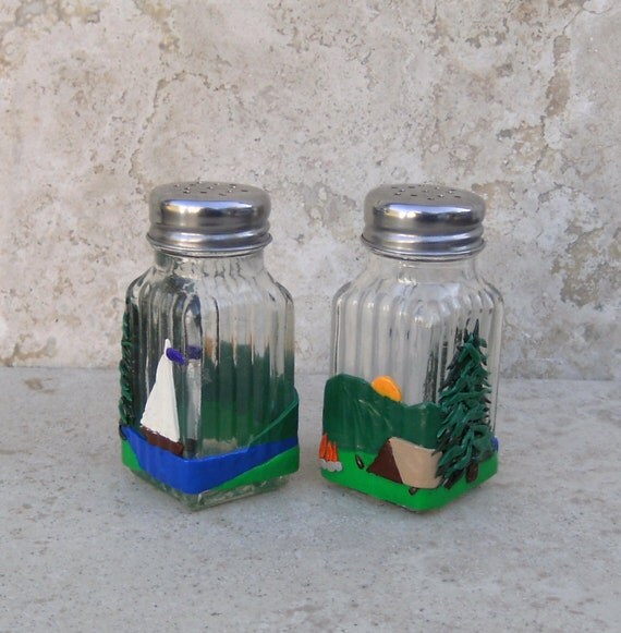 Salt and Pepper Shakers OOAK Camping Scene by Pedricks on Etsy