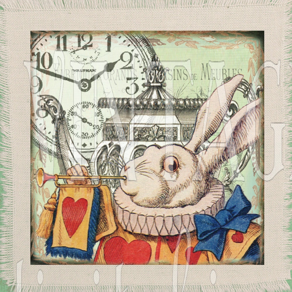 Quilting Square Alice in Wonderland Hand Printed Quilting Fabric for Patchwork. Cotton Fabric Square Quilt Block 6x6 inches. Design no:3