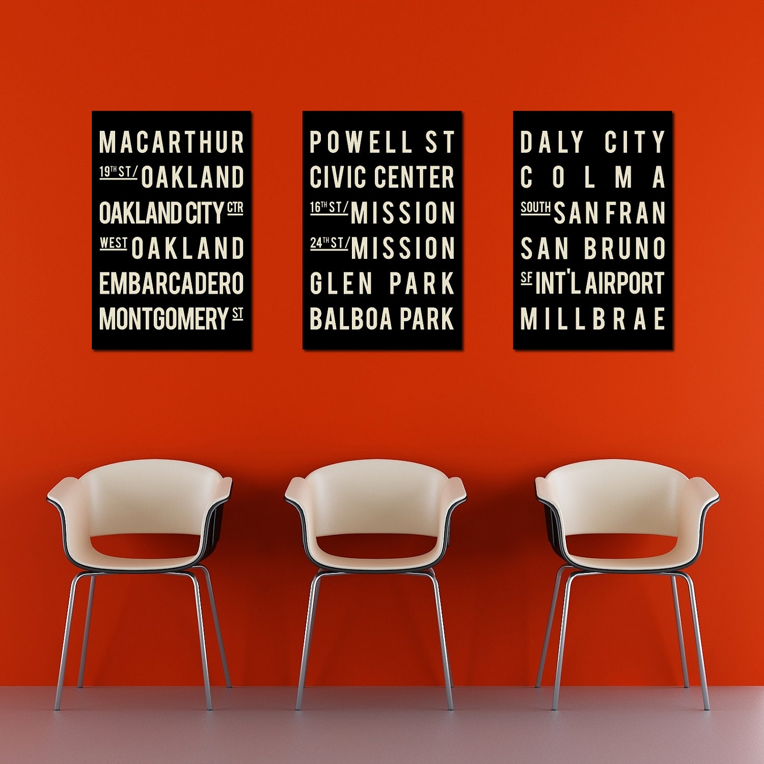 Wall Art - Subway Art - SAN FRANCISCO Typography - City Art - Modern Art - Wall Decor - Gift - Set of 3 - 12 x 18