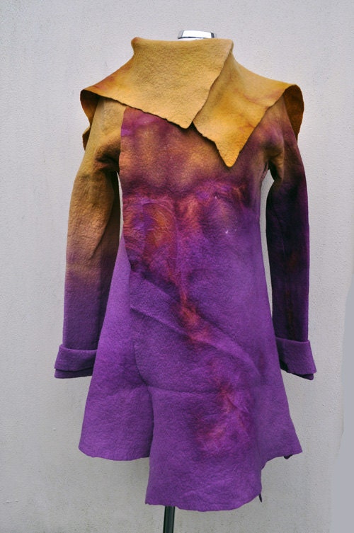 Reserved - Felted jacket - Size M - green and pink, purple - FREE flower