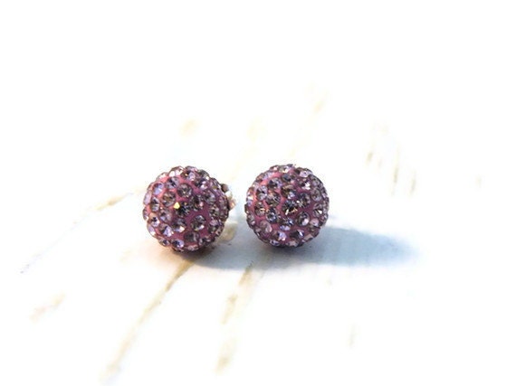 Pink Crystal Shamballa Pave Disco Ball Stud Earrings - GloryGift
