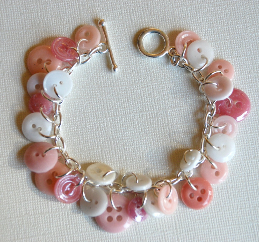 Vintage china button charm bracelet, soft pinks