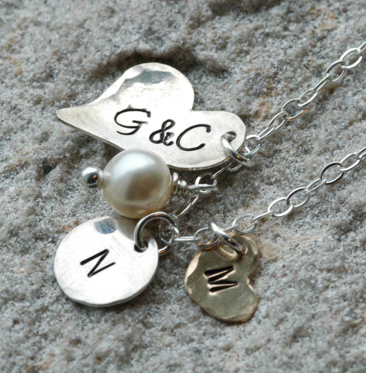 Hand Stamped Initial Necklace, Heart Necklace, Personalized Mothers Necklace, Wedding Date, Keepsake Jewelry, Engagement Gift