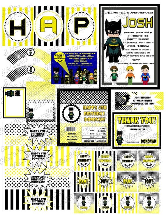 Batman inspired party complete party package NO INVITE printable with personalization by delightfulprints Il_570xn