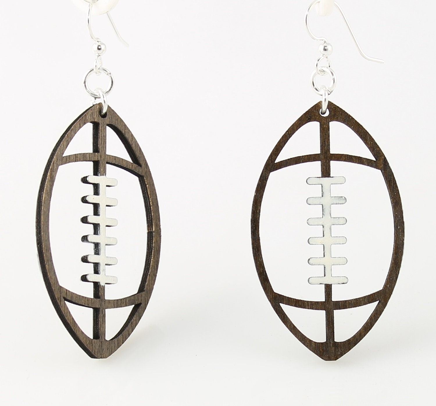 Football Earrings Laser Cut Wood Made in USA by GreenTreeJewelry