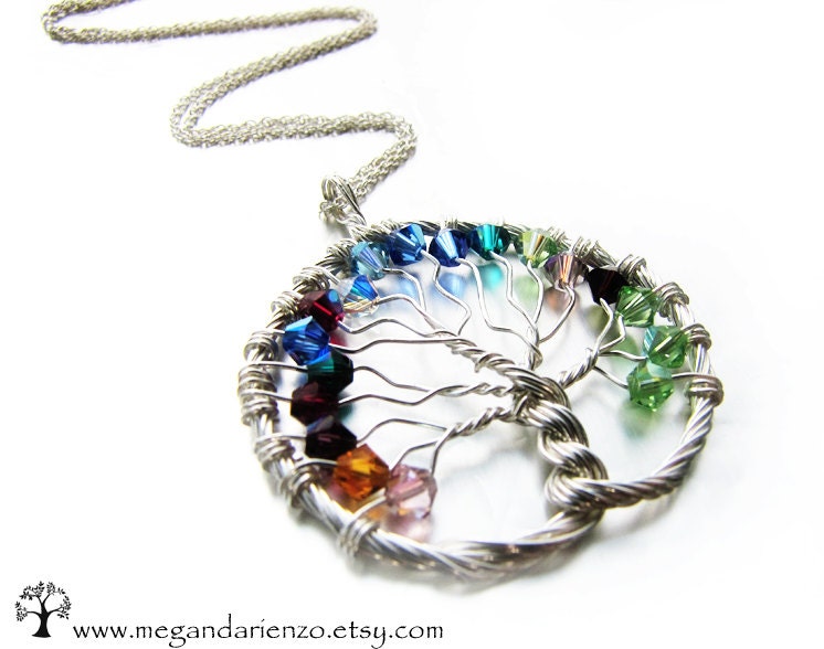 Personalized Tree of Life Grandmothers Necklace - Large Family Tree Birthstone Pendant