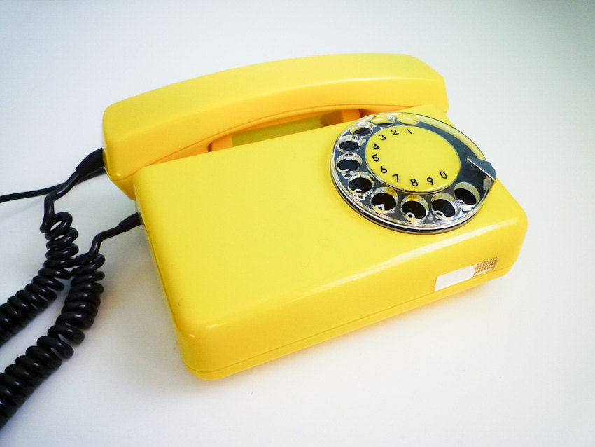 Vintage MINT dial rotary phone YELLOW lemon telephone black dial