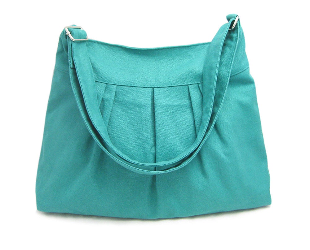 Light teal green cotton canvas travel bag / shoulder bag / messenger bag / diaper bag / cross body bag, zipper pocket