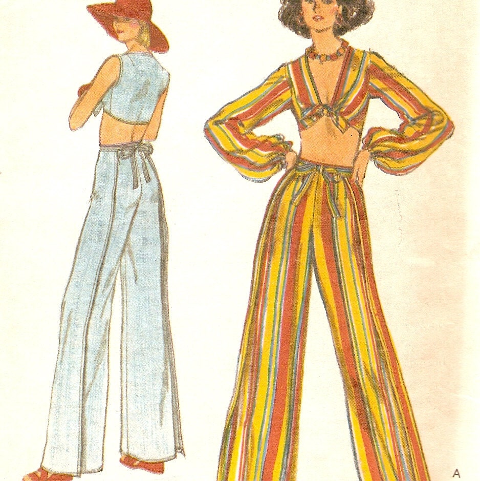 Front Tied Midriff Top Deep V-neck Wrap Around Pants Sewing Pattern Vogue 9512 Uncut Bust 32 1/2" Waist 25"