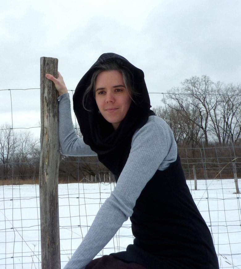 Organic Clothing - Organic Cotton Sleeveless Cowl Tunic - Shown in Black - Made to Order