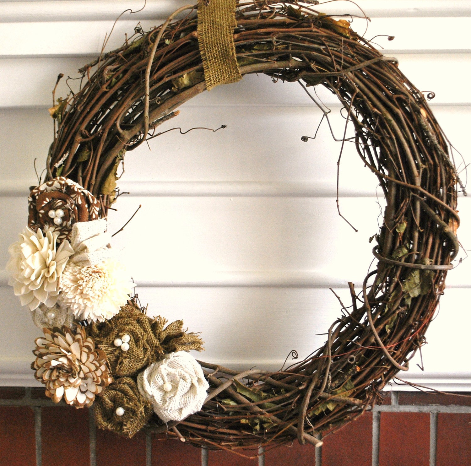 rustic shabby burlap grapevine wreath by YellowAttic on Etsy