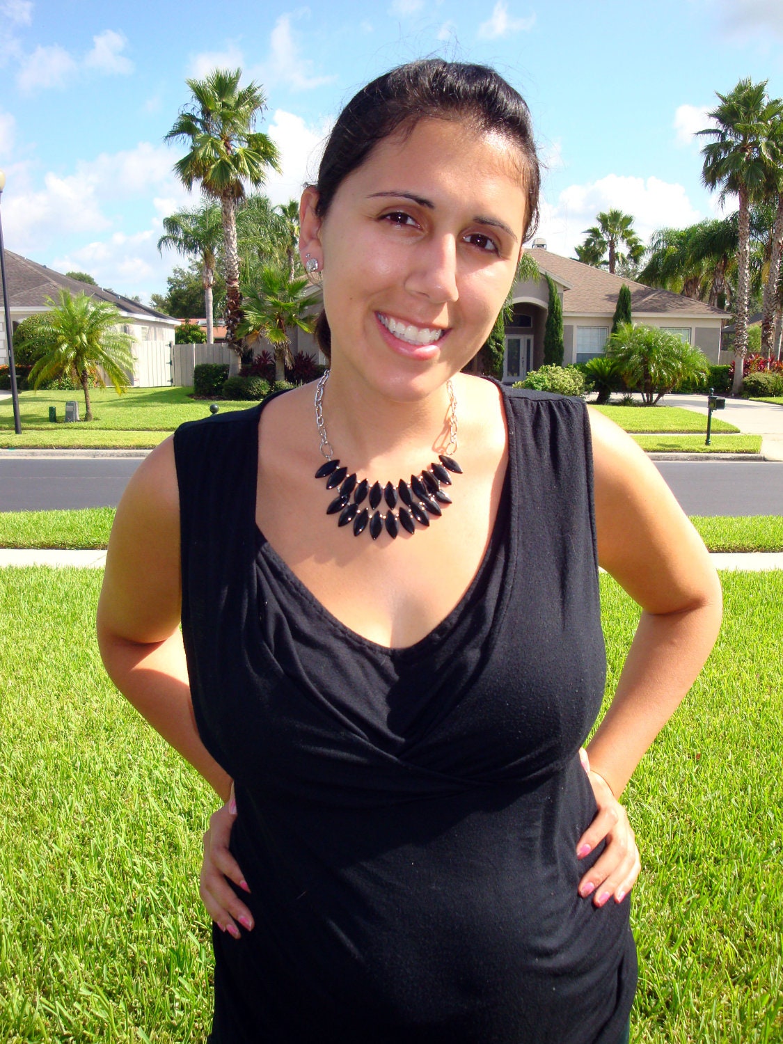 Statement Necklace Statement Bib Necklace Bib Necklace Black Necklace Black and Silver Necklace