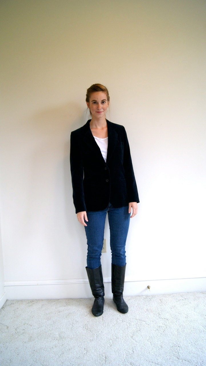 RESERVED for Satomi. 1980s Velvet Fitted Chaus Blazer. Equestrian Style. Small.