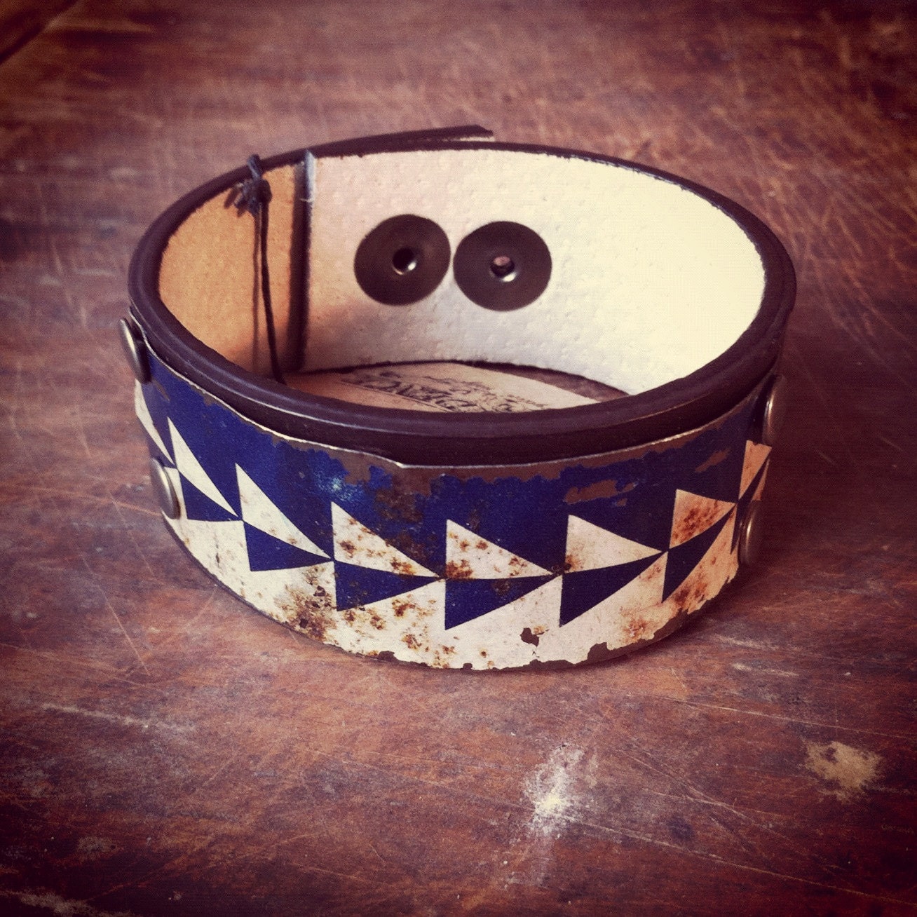 Blue & White Arrows Leather Cuff