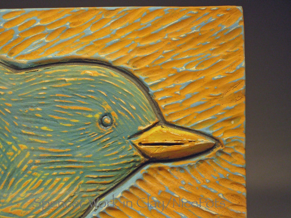 Cute Blue Bird Carved Wall Tile - NicePots