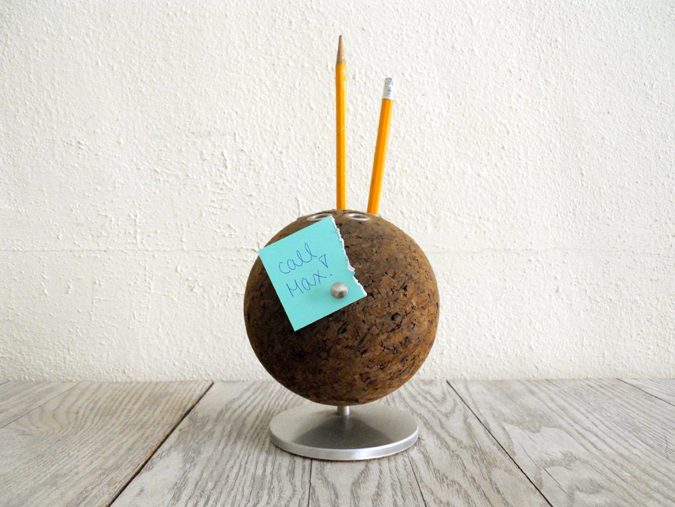 Vintage Cork and Chrome Pen Caddy - Mid Century