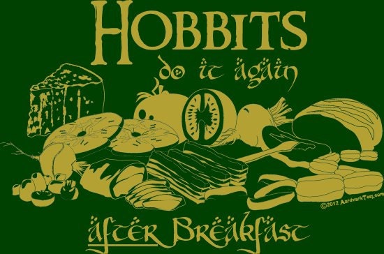 Second Breakfast: Hobbits Do It Again After Breakfast - Hand-Printed Tolkien Fanshirt