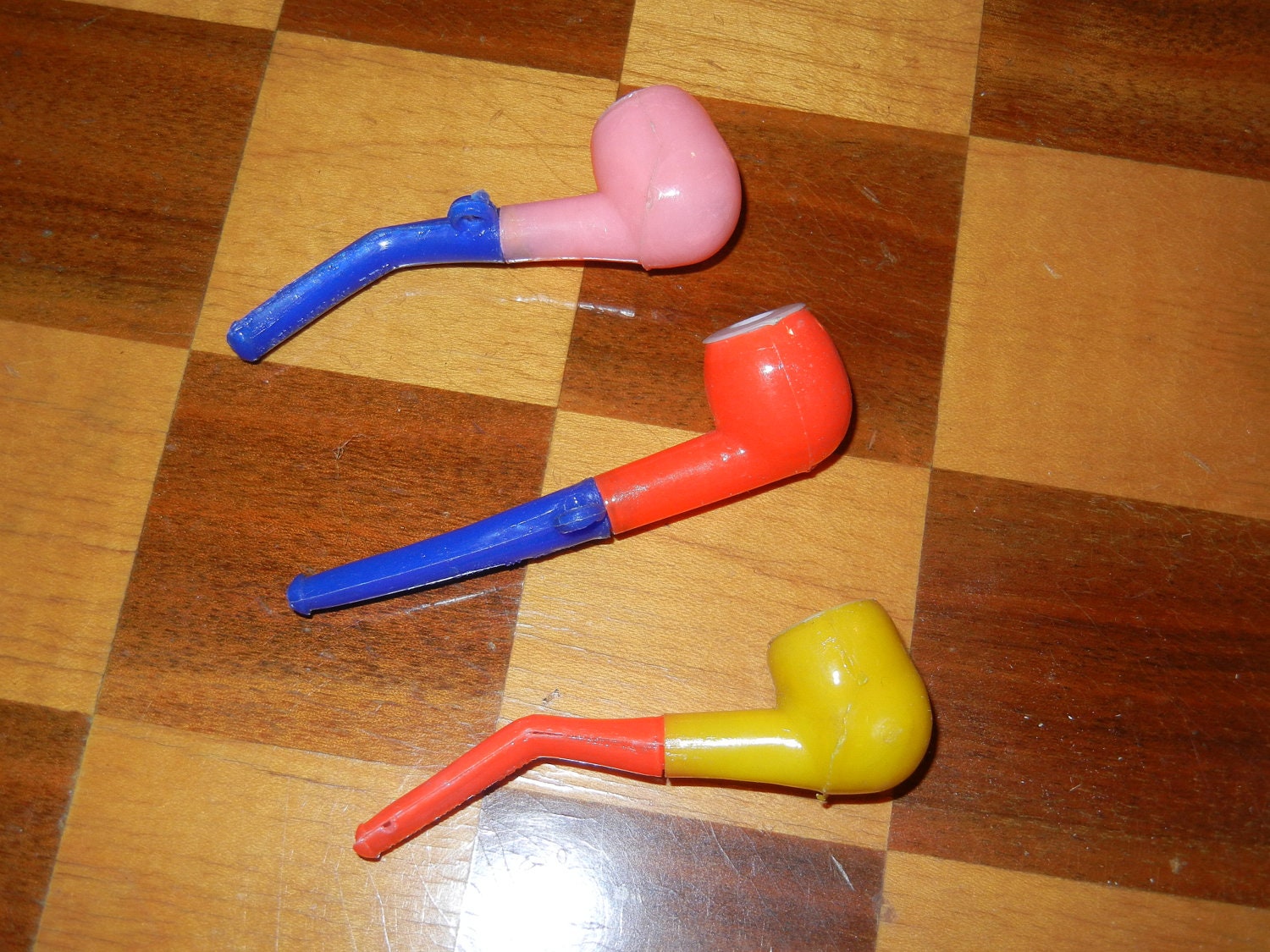 3 Vintage Colorful Plastic Bubble Pipes Hong Kong by RetroPickins