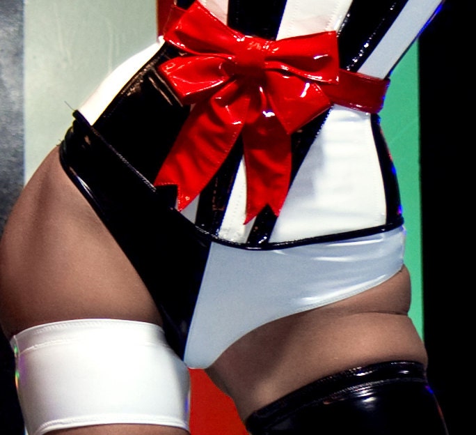 HALF PRICE XXS Black/White pvc "Formal" high waisted underwear (photoshoot sample)