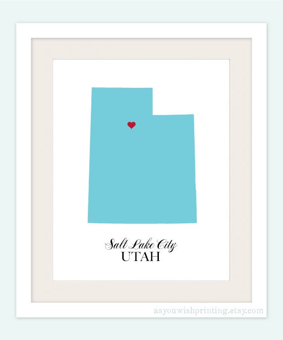 Utah State Love Map Silhouette 8x10 Print - Customized