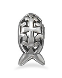 Ichthys Fish with Cross Charm Bracelet Bead Sterling Silver - Compatible with most brands of European style bracelets