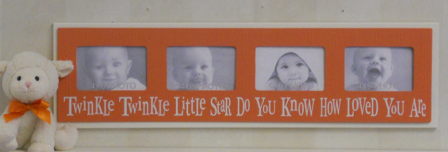 Orange Picture Frames Baby Nursery Sign - Twinkle Twinkle Little Star - Tangerine Nursery Wall Art - Baby Frame 4x6 Picture Frame Sign