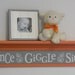Orange and Gray Baby Nursery - Dance Giggle Sing - Sign on 30" Orange Shelf - Pastel Grey Whimsical Butterfly Nursery Wall Decor