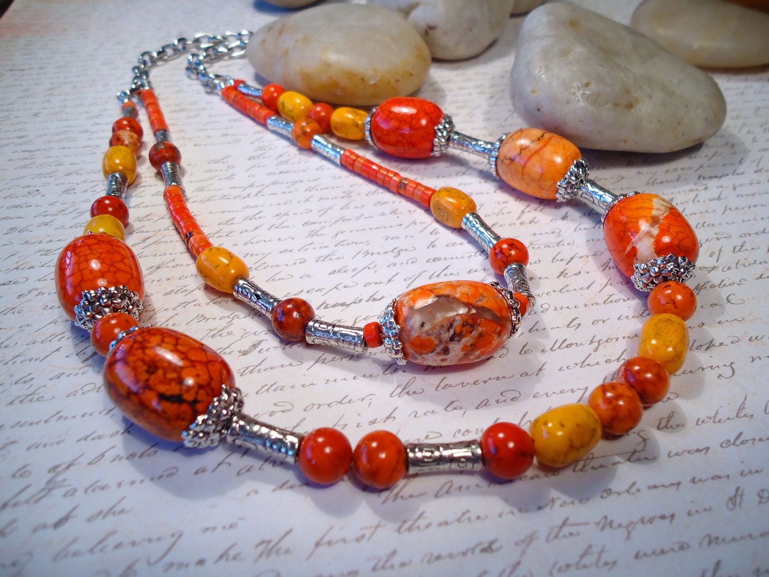 Orange Agate Double Strand Semi Precious Stone Necklace