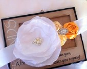 Doris- Bridal Sash Belt  in Shades of  Yellow and White with pearls, rhinestones accents.... Bridal, Prom, Ball