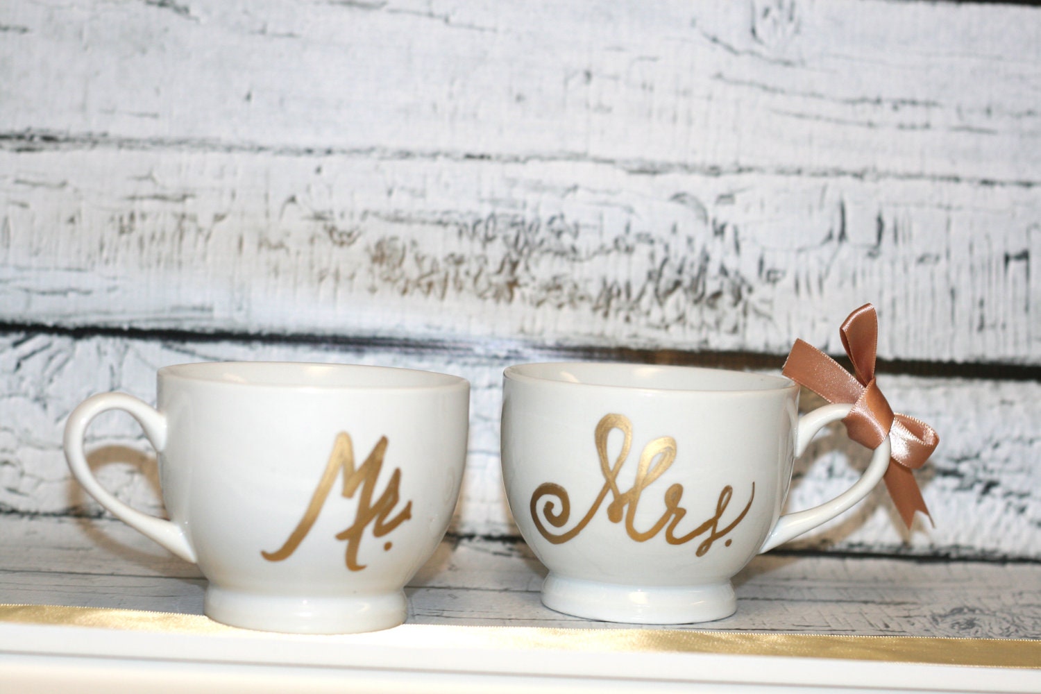Vintage White Personalized Mr. and Mrs. Cups Monogrammed hand painted white porcelain
