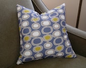 16 x 16 Mid-Century Modern Denim Blue Gold White Pillow Cover Contemporary Decorator Toss Throw Accent Pillow Cover