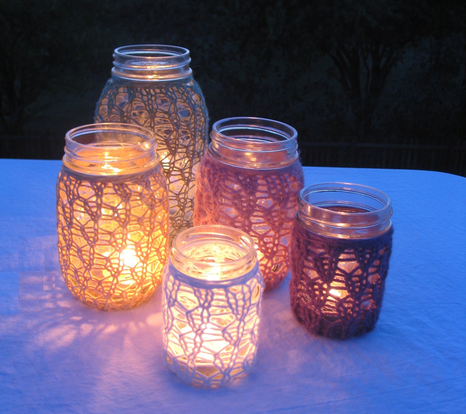 Mason Jar Wedding Decorations - Candle Holder / Vase - Green / Yellow / Purple / Multicolored - Set of 5