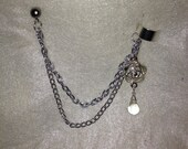 Silver Rose and Tear Drop Chained Ear Cuff
