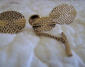 Vintage 80's Cuff Links Gold Toned with Matching Tie tack Like new Condition