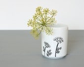 Pencil Cup with fennel flower - Bone china handpainted mug 10 fl.oz - Umbel flowers vase