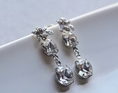 Iris Earrings Wedding Bride Bridesmaid Summer Floral Dangle Flower Delicare Rhinestone Sparkle Clear