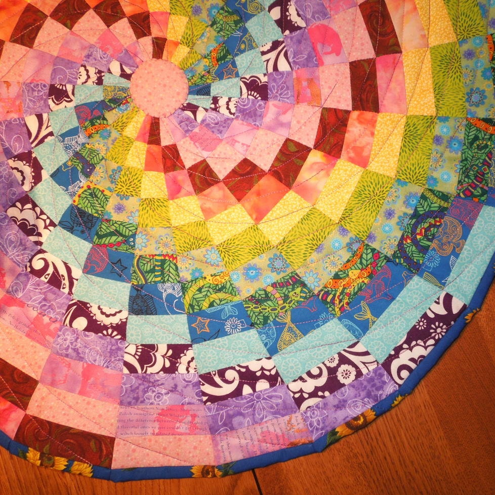 Quilted table topper Rainbow spiral by SumireDesign on Etsy