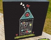 Christian Art, Scripture Art, Psalm 23 - bird house, art block (size-5x5)