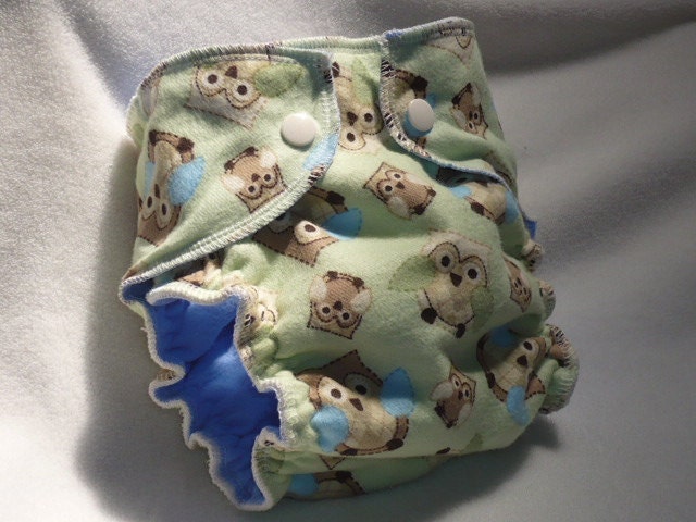 Upcycled Owls Fitted Diaper size medium