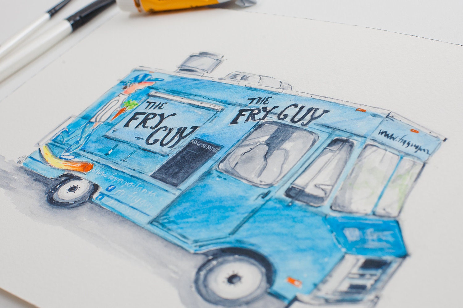 Original Watercolor Illustration Food Truck The Fry Guy